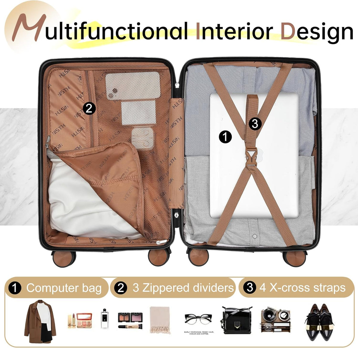 Hulsin 20” Carry on Luggage with Spinner Wheels,22x14x9 Airline Approved | Small Hardside Carry-on Suitcase with TSA Lock,Hard Shell Suitcase,Hard Case for Business Travel,Weekend, Vacation, Holiday