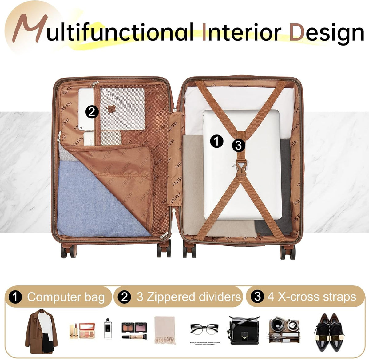 Hulsin 20” Carry on Luggage with Spinner Wheels,22x14x9 Airline Approved | Small Hardside Carry-on Suitcase with TSA Lock,Hard Shell Suitcase,Hard Case for Business Travel,Weekend, Vacation, Holiday
