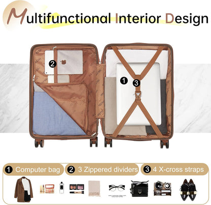 Hulsin 20” Carry on Luggage with Spinner Wheels,22x14x9 Airline Approved | Small Hardside Carry-on Suitcase with TSA Lock,Hard Shell Suitcase,Hard Case for Business Travel,Weekend, Vacation, Holiday