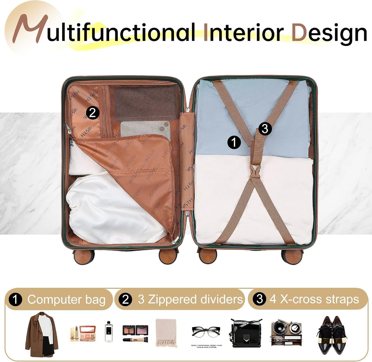 Hulsin 20” Carry on Luggage with Spinner Wheels,22x14x9 Airline Approved | Small Hardside Carry-on Suitcase with TSA Lock,Hard Shell Suitcase,Hard Case for Business Travel,Weekend, Vacation, Holiday