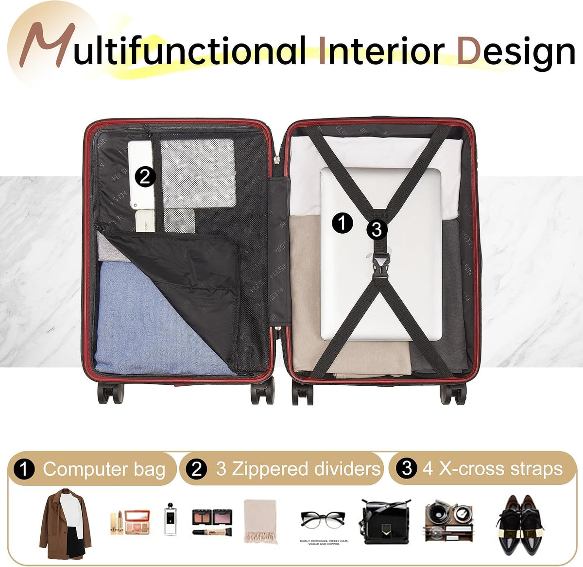 Hulsin 20” Carry on Luggage with Spinner Wheels,22x14x9 Airline Approved | Small Hardside Carry-on Suitcase with TSA Lock,Hard Shell Suitcase,Hard Case for Business Travel,Weekend, Vacation, Holiday