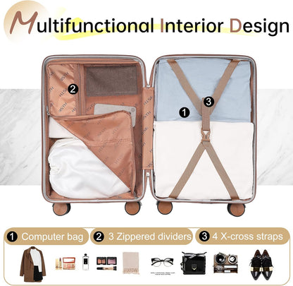 Hulsin 20” Carry on Luggage with Spinner Wheels,22x14x9 Airline Approved | Small Hardside Carry-on Suitcase with TSA Lock,Hard Shell Suitcase,Hard Case for Business Travel,Weekend, Vacation, Holiday