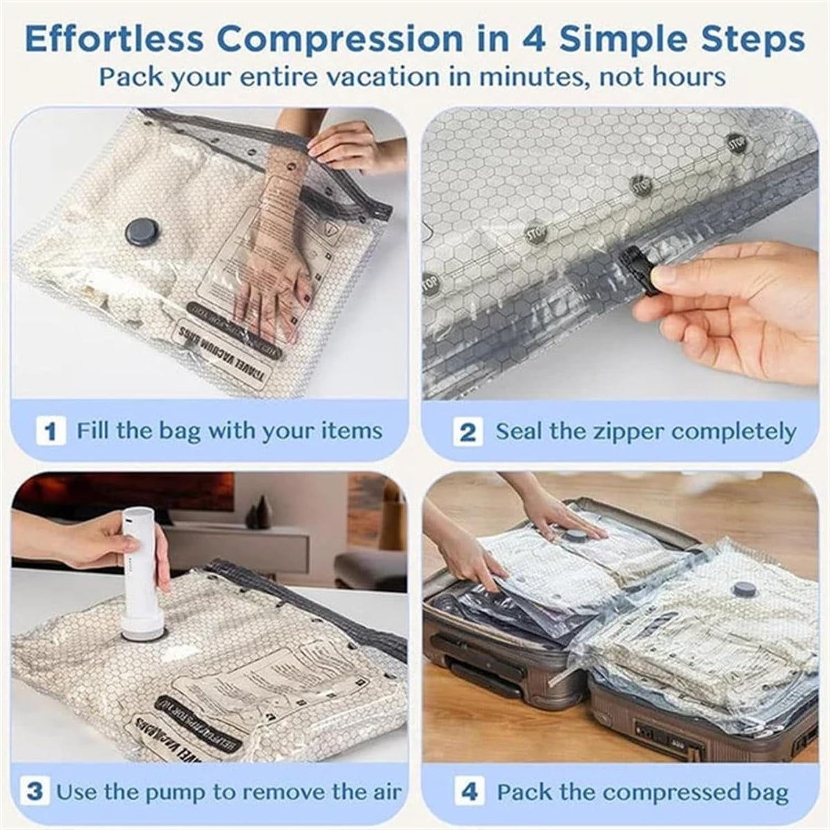 Travel Vac Pro, Vacuum Storage Bags With Electric Pump For Travel, Space Saver Bags For Clothes, Blankets, Bedding, And Seasonal Home Organization(15 Bags + Pump)