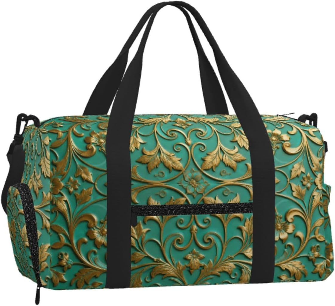 Leaves and flowers Duffel Bag with Shoe Compartment-Sports Gym Weekender for Men Women, Waterproof Travel Tote with Wet Pocket for Dirty Shoes