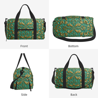 Leaves and flowers Duffel Bag with Shoe Compartment-Sports Gym Weekender for Men Women, Waterproof Travel Tote with Wet Pocket for Dirty Shoes