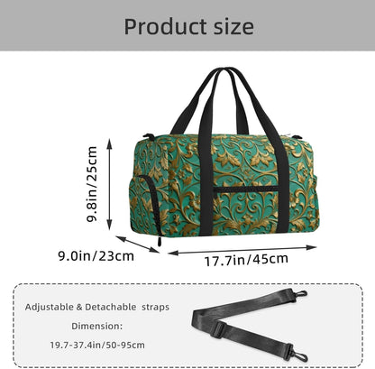 Leaves and flowers Duffel Bag with Shoe Compartment-Sports Gym Weekender for Men Women, Waterproof Travel Tote with Wet Pocket for Dirty Shoes