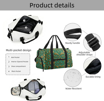 Leaves and flowers Duffel Bag with Shoe Compartment-Sports Gym Weekender for Men Women, Waterproof Travel Tote with Wet Pocket for Dirty Shoes