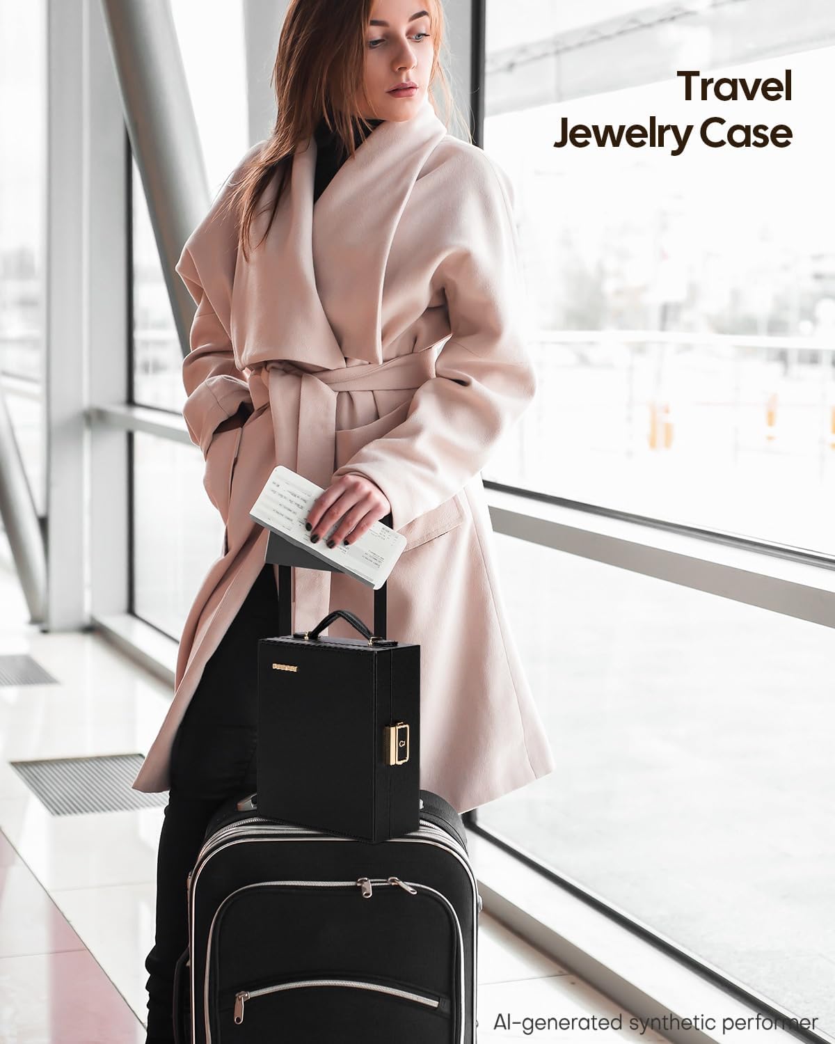 Large Travel Jewelry Case: Portable Necklace Box with Mirror - PU Leather & Velvet Lined Jewelry Organizer for Ring Earring Bangle Bracelets Watch - Birthday Gift for Her