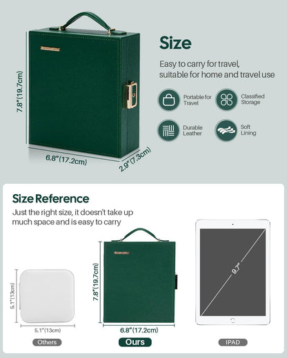 Large Travel Jewelry Case: Portable Necklace Box with Mirror - PU Leather & Velvet Lined Jewelry Organizer for Ring Earring Bangle Bracelets Watch - Birthday Gift for Her