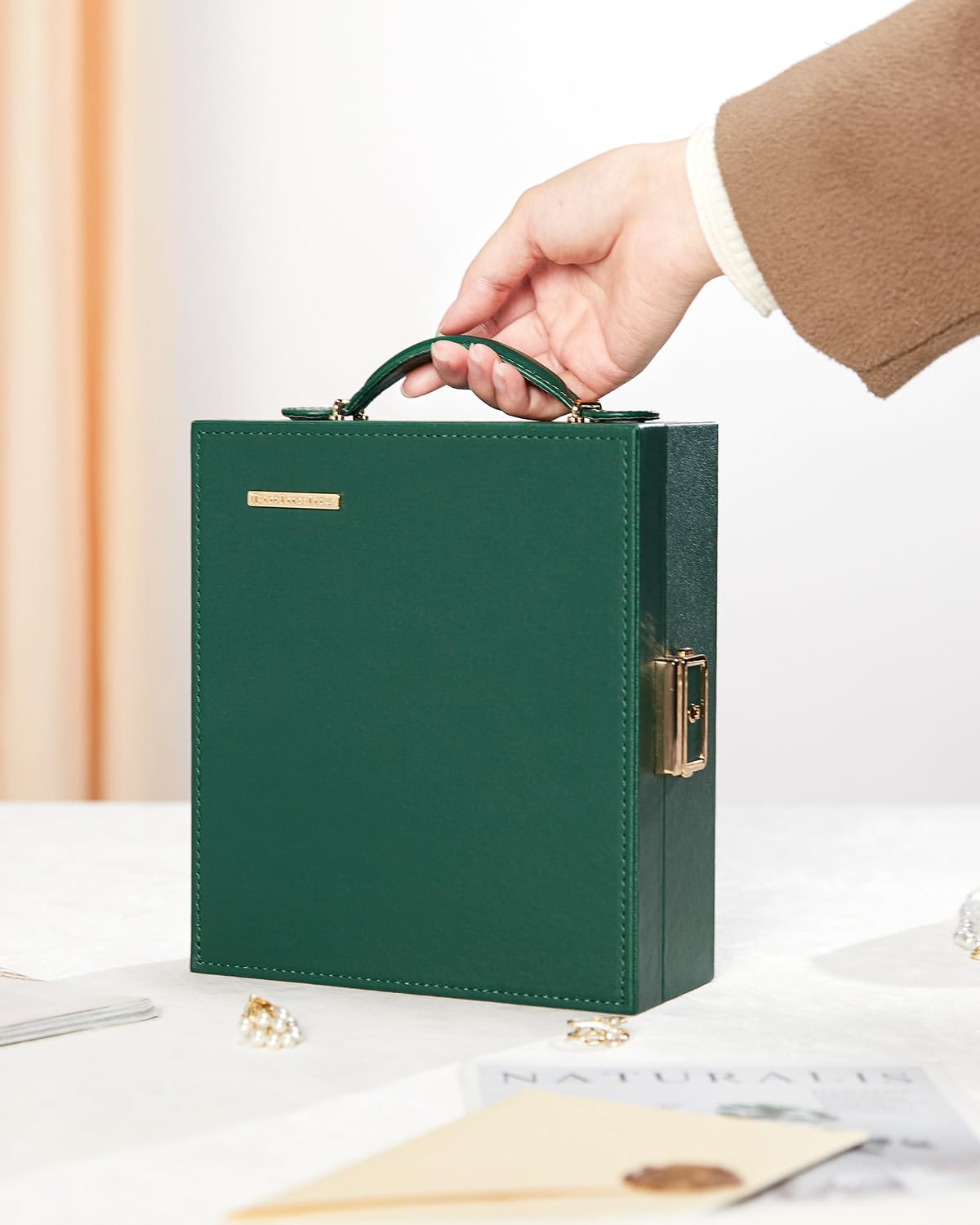 Large Travel Jewelry Case: Portable Necklace Box with Mirror - PU Leather & Velvet Lined Jewelry Organizer for Ring Earring Bangle Bracelets Watch - Birthday Gift for Her