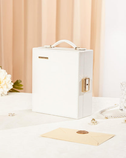 Large Travel Jewelry Case: Portable Necklace Box with Mirror - PU Leather & Velvet Lined Jewelry Organizer for Ring Earring Bangle Bracelets Watch - Birthday Gift for Her