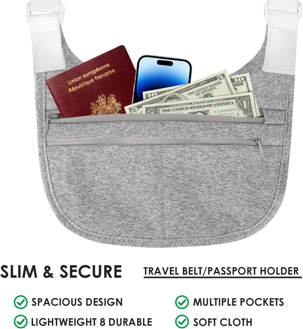 Travel Wallet with Hidden Safe Pocket, Passport Wallet with Metal Snap Button for Cash, Credit Cards and Travel Documents, Money Belt for Travel Women and Men Hidden