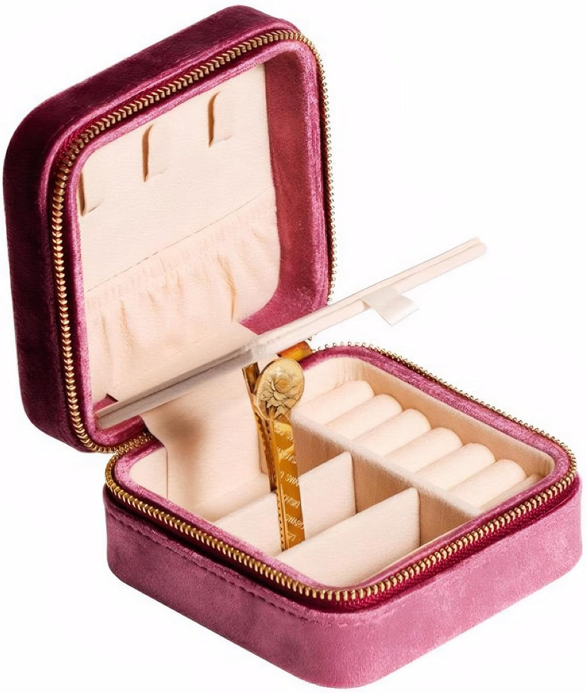 Velvet Jewelry Box, Small Travel Jewelry Organizer, Portable Jewelry Case for Women with Mirror, Green Mini Plush Travel Box