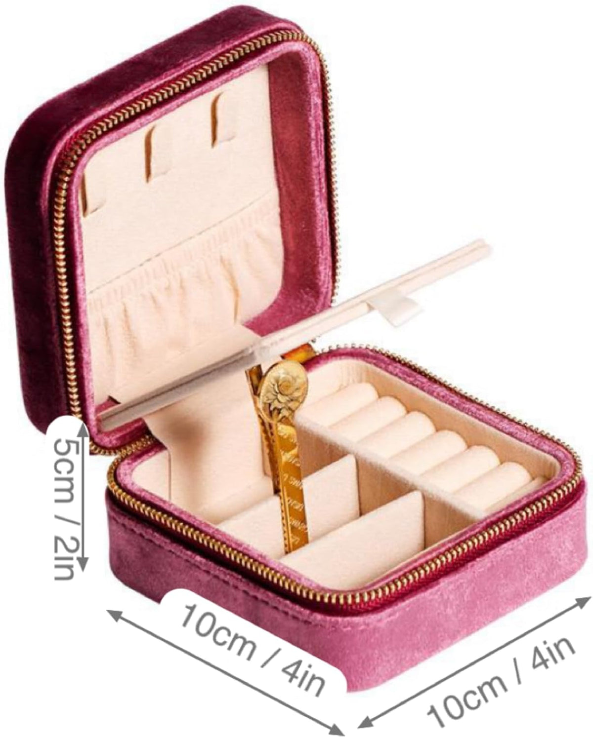 Velvet Jewelry Box, Small Travel Jewelry Organizer, Portable Jewelry Case for Women with Mirror, Green Mini Plush Travel Box