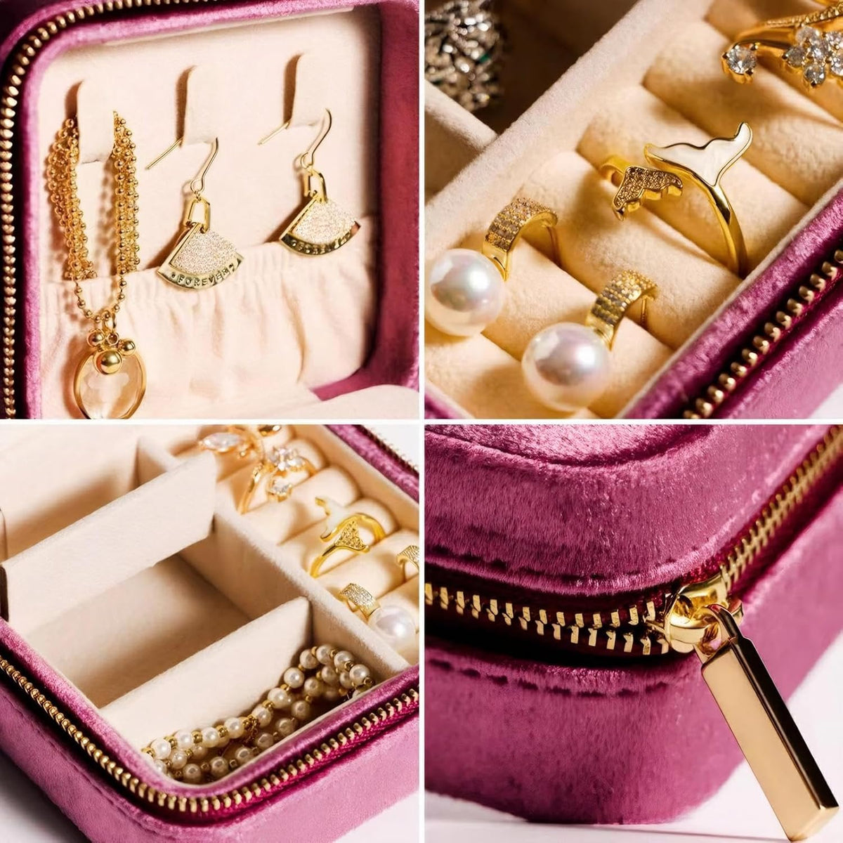 Velvet Jewelry Box, Small Travel Jewelry Organizer, Portable Jewelry Case for Women with Mirror, Green Mini Plush Travel Box