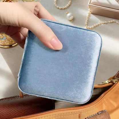 Velvet Jewelry Box, Small Travel Jewelry Organizer, Portable Jewelry Case for Women with Mirror, Green Mini Plush Travel Box