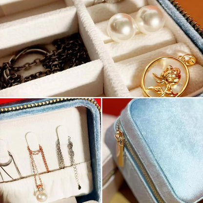 Velvet Jewelry Box, Small Travel Jewelry Organizer, Portable Jewelry Case for Women with Mirror, Green Mini Plush Travel Box