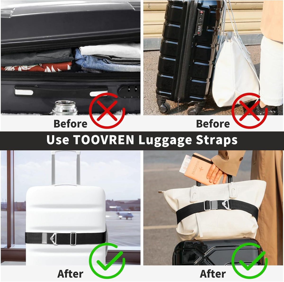 2-in-1 Travel Belt for Luggage Straps Add a Bag Bungees Suitcase Luggage Strap Over Handle Suitcases Belt for Carry On Bag Adjustable Backpack Attachment Airport Travel Accessories Orange
