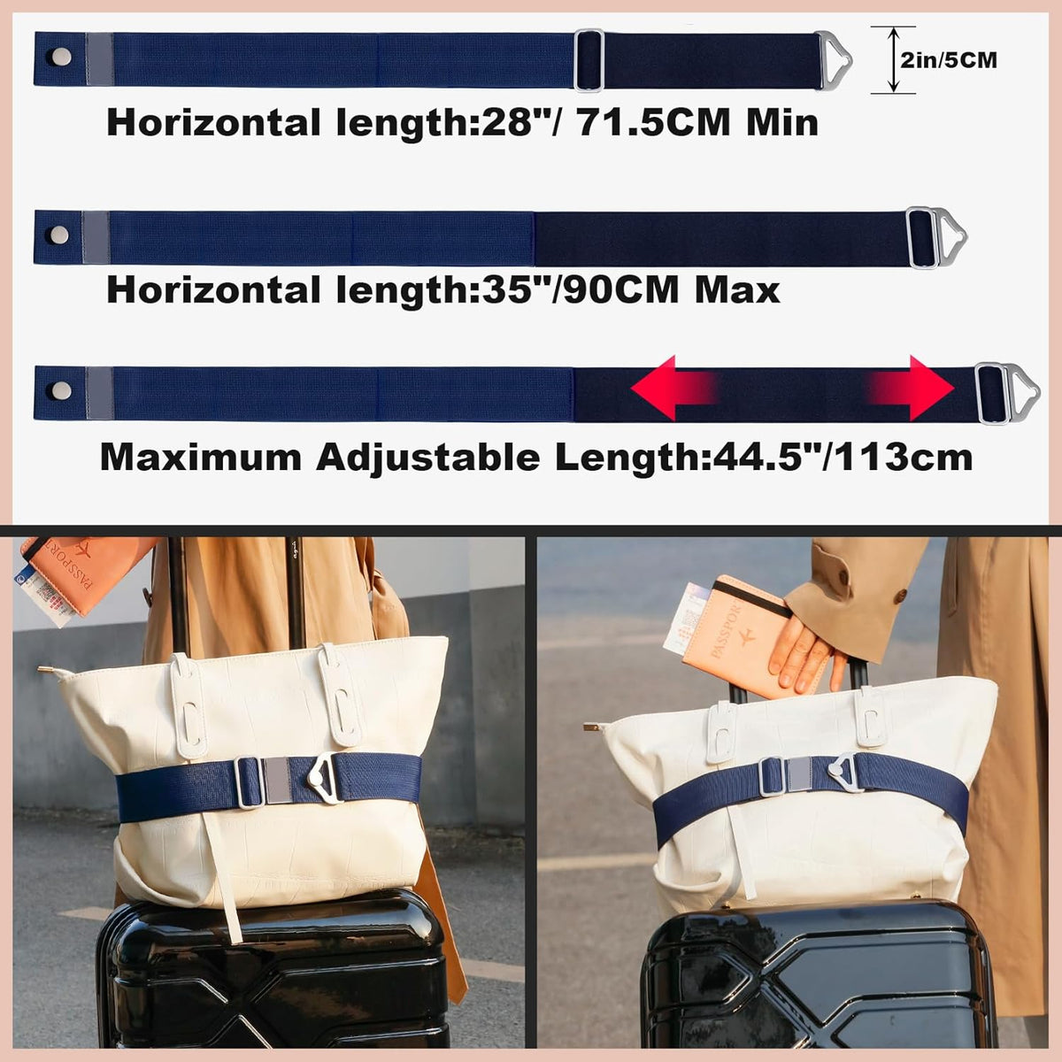 2-in-1 Travel Belt for Luggage Straps Add a Bag Bungees Suitcase Luggage Strap Over Handle Suitcases Belt for Carry On Bag Adjustable Backpack Attachment Airport Travel Accessories Orange