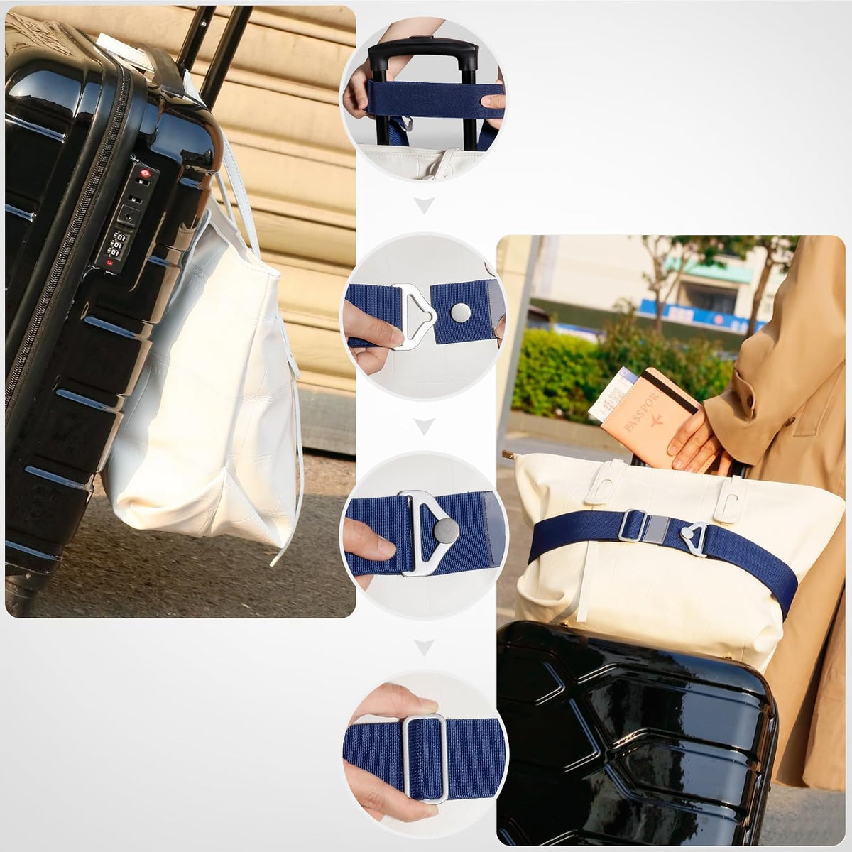 2-in-1 Travel Belt for Luggage Straps Add a Bag Bungees Suitcase Luggage Strap Over Handle Suitcases Belt for Carry On Bag Adjustable Backpack Attachment Airport Travel Accessories Orange