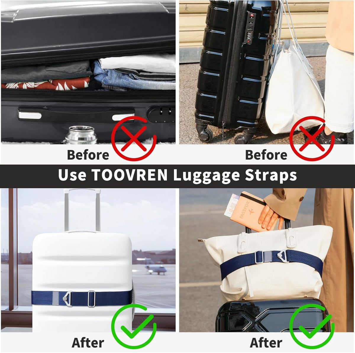 2-in-1 Travel Belt for Luggage Straps Add a Bag Bungees Suitcase Luggage Strap Over Handle Suitcases Belt for Carry On Bag Adjustable Backpack Attachment Airport Travel Accessories Orange