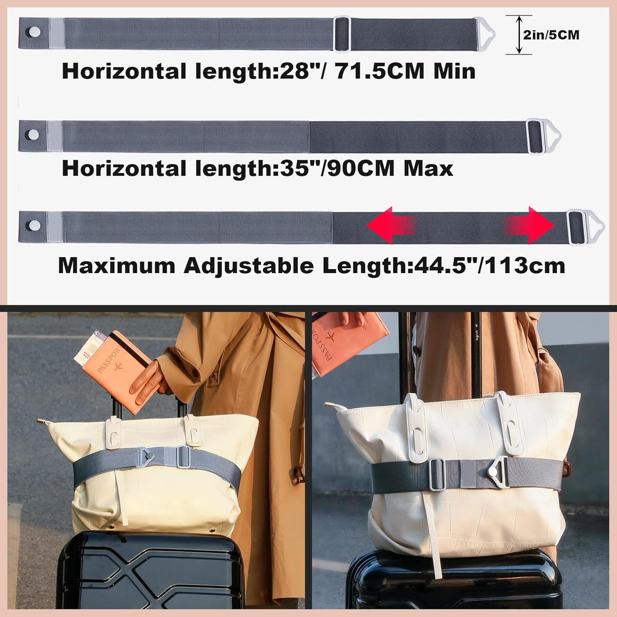 2-in-1 Travel Belt for Luggage Straps Add a Bag Bungees Suitcase Luggage Strap Over Handle Suitcases Belt for Carry On Bag Adjustable Backpack Attachment Airport Travel Accessories Orange