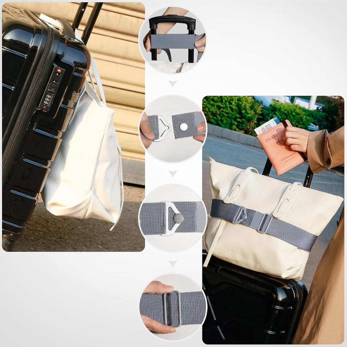 2-in-1 Travel Belt for Luggage Straps Add a Bag Bungees Suitcase Luggage Strap Over Handle Suitcases Belt for Carry On Bag Adjustable Backpack Attachment Airport Travel Accessories Orange