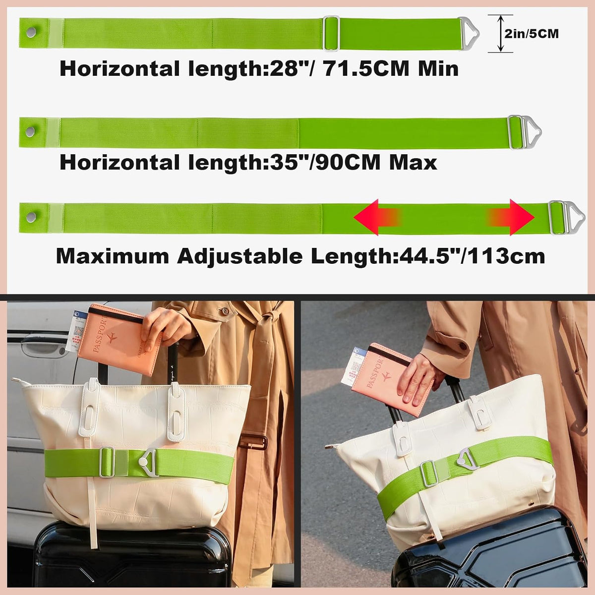 2-in-1 Travel Belt for Luggage Straps Add a Bag Bungees Suitcase Luggage Strap Over Handle Suitcases Belt for Carry On Bag Adjustable Backpack Attachment Airport Travel Accessories Orange