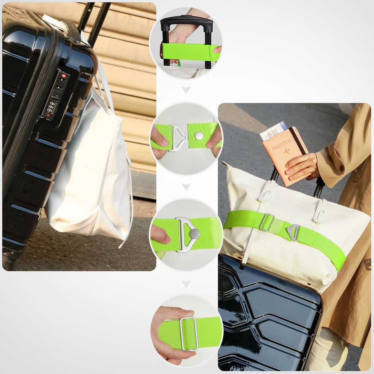 2-in-1 Travel Belt for Luggage Straps Add a Bag Bungees Suitcase Luggage Strap Over Handle Suitcases Belt for Carry On Bag Adjustable Backpack Attachment Airport Travel Accessories Orange