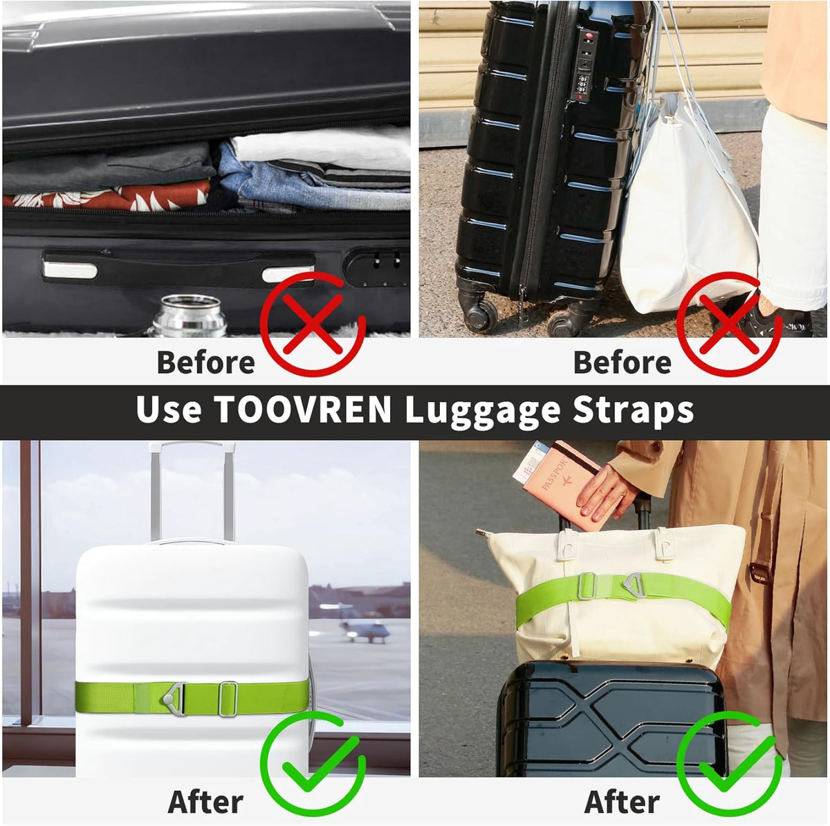 2-in-1 Travel Belt for Luggage Straps Add a Bag Bungees Suitcase Luggage Strap Over Handle Suitcases Belt for Carry On Bag Adjustable Backpack Attachment Airport Travel Accessories Orange