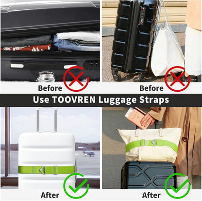 2-in-1 Travel Belt for Luggage Straps Add a Bag Bungees Suitcase Luggage Strap Over Handle Suitcases Belt for Carry On Bag Adjustable Backpack Attachment Airport Travel Accessories Orange
