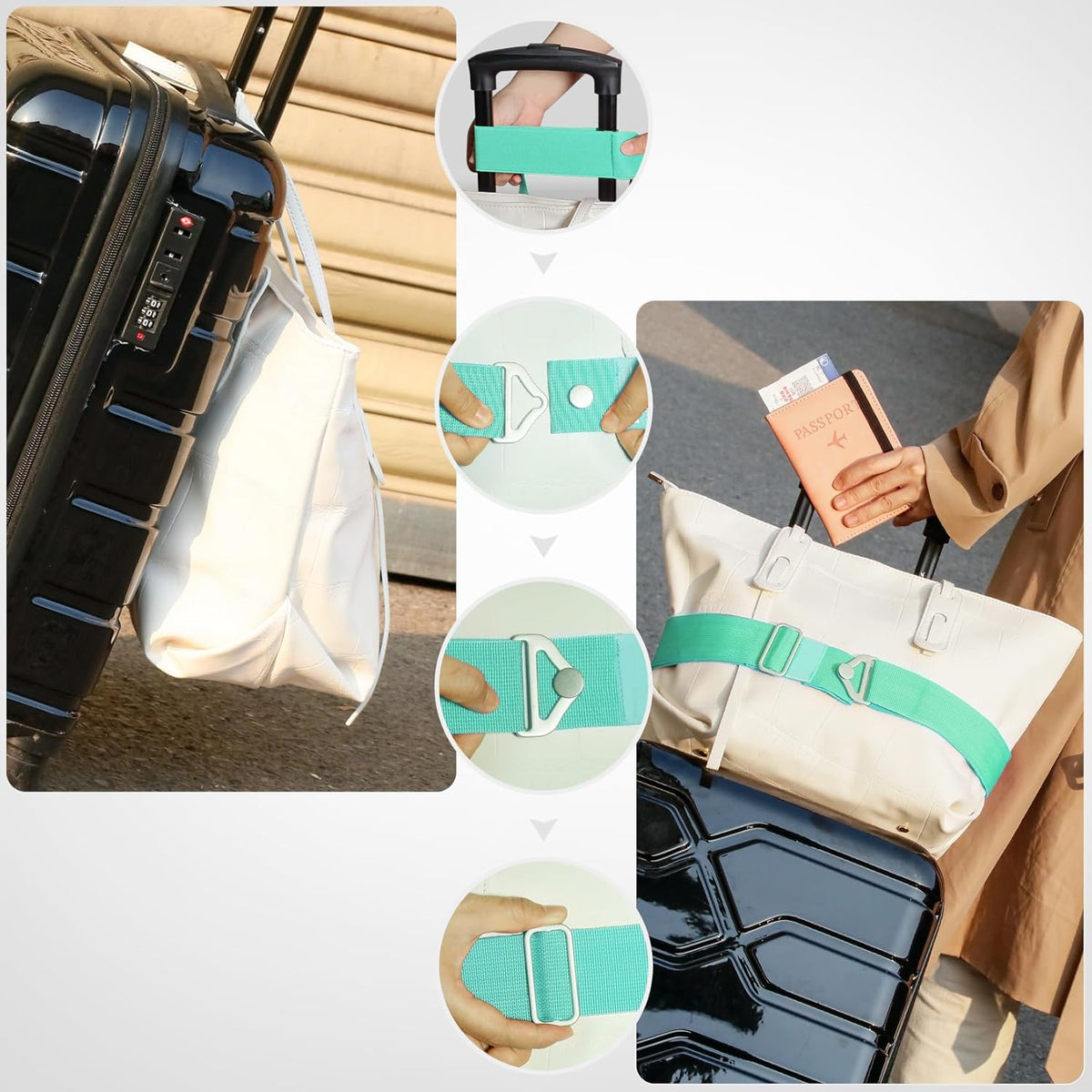 2-in-1 Travel Belt for Luggage Straps Add a Bag Bungees Suitcase Luggage Strap Over Handle Suitcases Belt for Carry On Bag Adjustable Backpack Attachment Airport Travel Accessories Orange