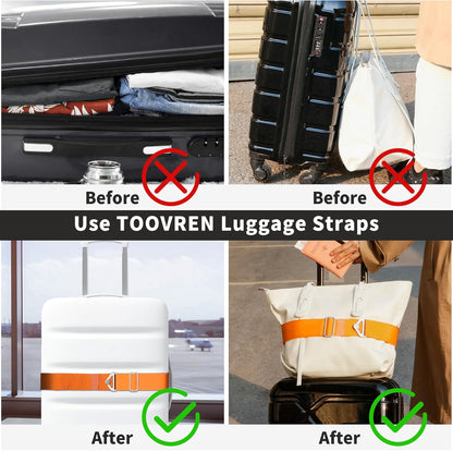 2-in-1 Travel Belt for Luggage Straps Add a Bag Bungees Suitcase Luggage Strap Over Handle Suitcases Belt for Carry On Bag Adjustable Backpack Attachment Airport Travel Accessories Orange