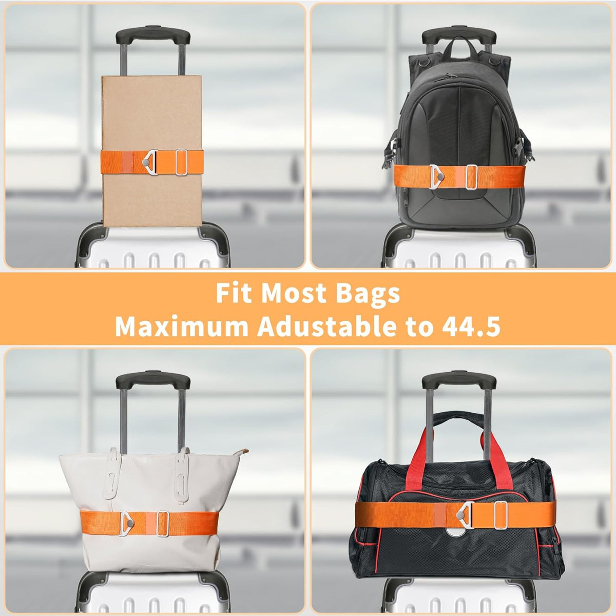 2-in-1 Travel Belt for Luggage Straps Add a Bag Bungees Suitcase Luggage Strap Over Handle Suitcases Belt for Carry On Bag Adjustable Backpack Attachment Airport Travel Accessories Orange