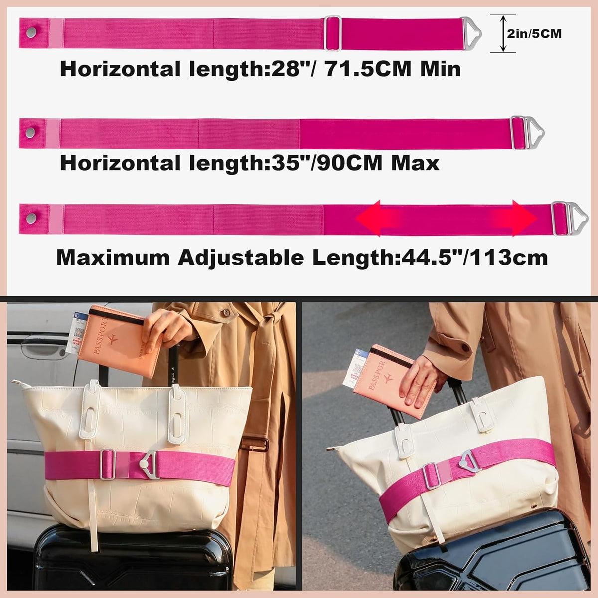 2-in-1 Travel Belt for Luggage Straps Add a Bag Bungees Suitcase Luggage Strap Over Handle Suitcases Belt for Carry On Bag Adjustable Backpack Attachment Airport Travel Accessories Orange