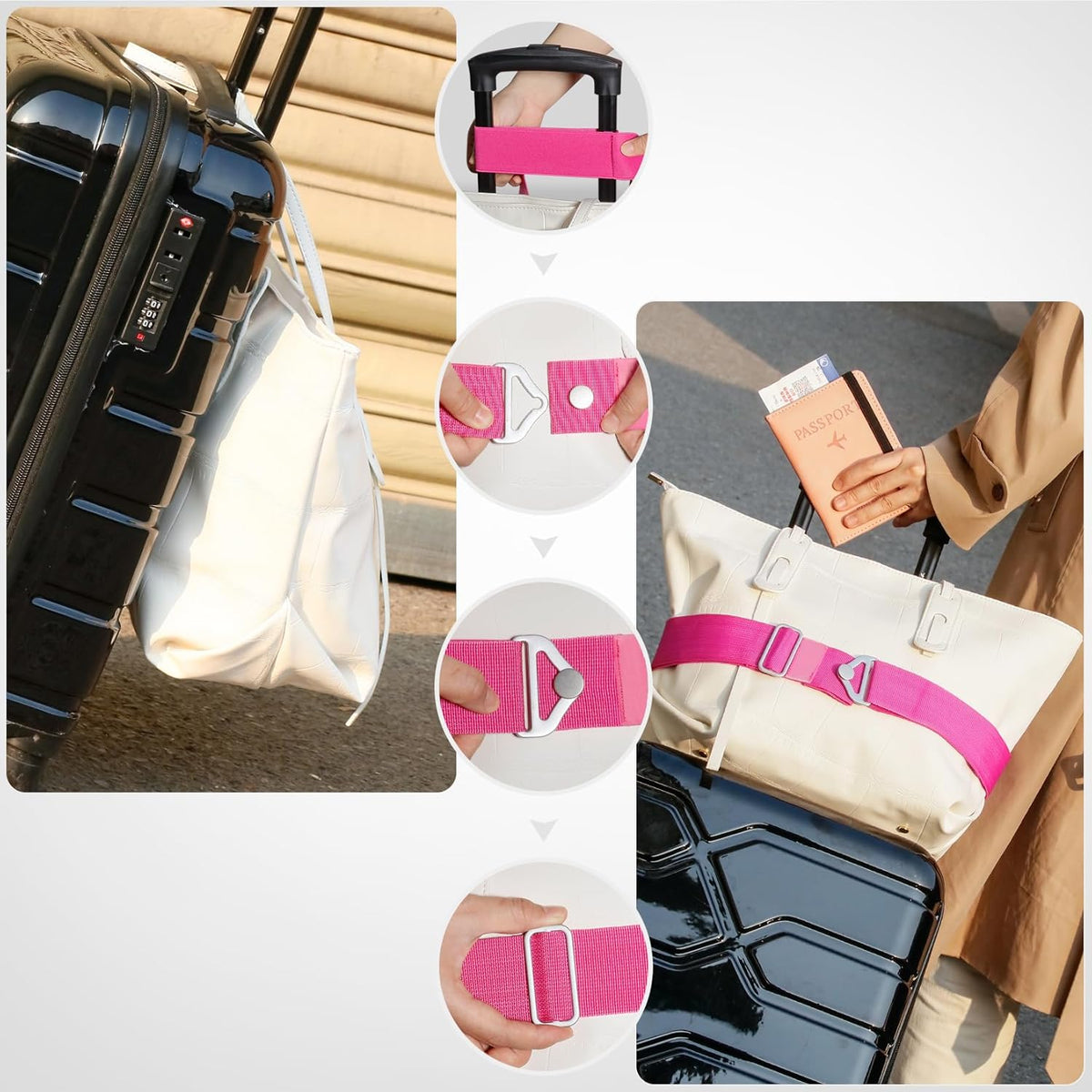 2-in-1 Travel Belt for Luggage Straps Add a Bag Bungees Suitcase Luggage Strap Over Handle Suitcases Belt for Carry On Bag Adjustable Backpack Attachment Airport Travel Accessories Orange