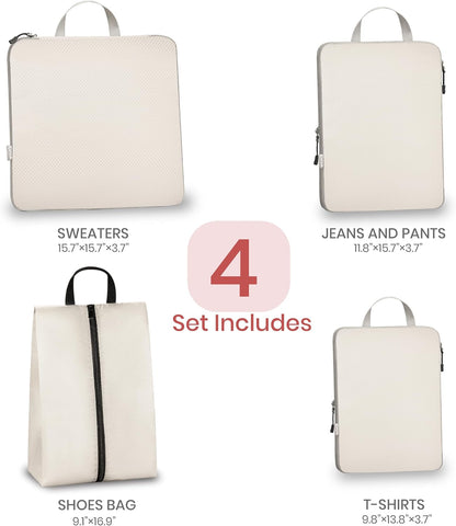 6 Set Compression Packing Cubes for Travel Expandable Packing Organizer Bag | Water-Resistant Suitcase Bags with Shoe Bag, Ultralight Storage Travel Bags for Carry-on Luggage, S M L XL Sizes, Blue