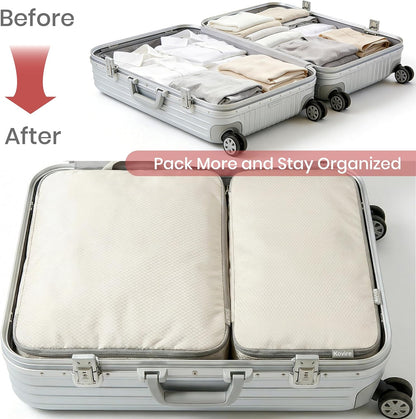 6 Set Compression Packing Cubes for Travel Expandable Packing Organizer Bag | Water-Resistant Suitcase Bags with Shoe Bag, Ultralight Storage Travel Bags for Carry-on Luggage, S M L XL Sizes, Blue