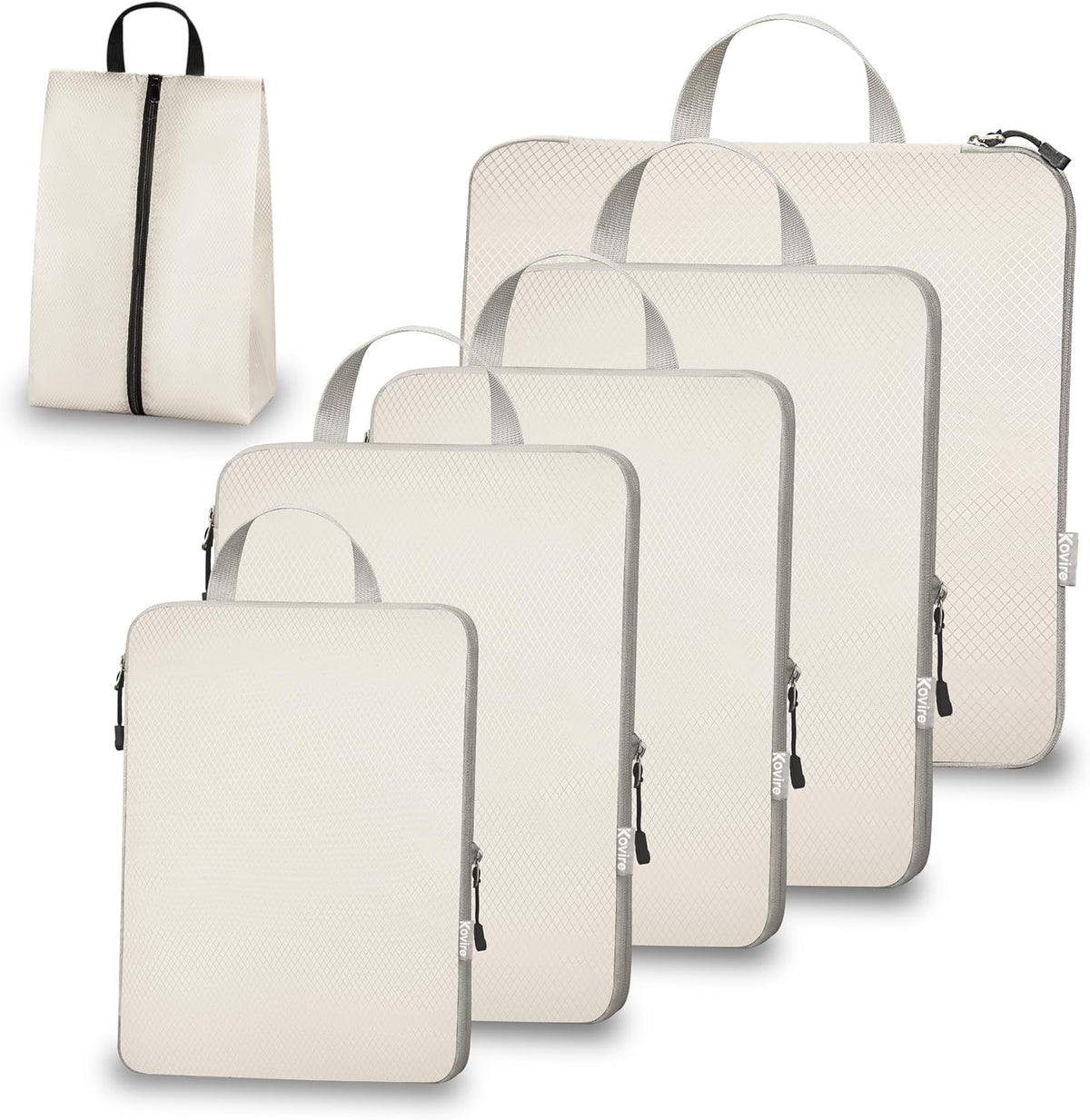 6 Set Compression Packing Cubes for Travel Expandable Packing Organizer Bag | Water-Resistant Suitcase Bags with Shoe Bag, Ultralight Storage Travel Bags for Carry-on Luggage, S M L XL Sizes, Blue