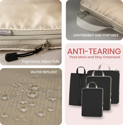 6 Set Compression Packing Cubes for Travel Expandable Packing Organizer Bag | Water-Resistant Suitcase Bags with Shoe Bag, Ultralight Storage Travel Bags for Carry-on Luggage, S M L XL Sizes, Blue