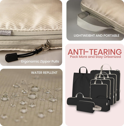 6 Set Compression Packing Cubes for Travel Expandable Packing Organizer Bag | Water-Resistant Suitcase Bags with Shoe Bag, Ultralight Storage Travel Bags for Carry-on Luggage, S M L XL Sizes, Blue
