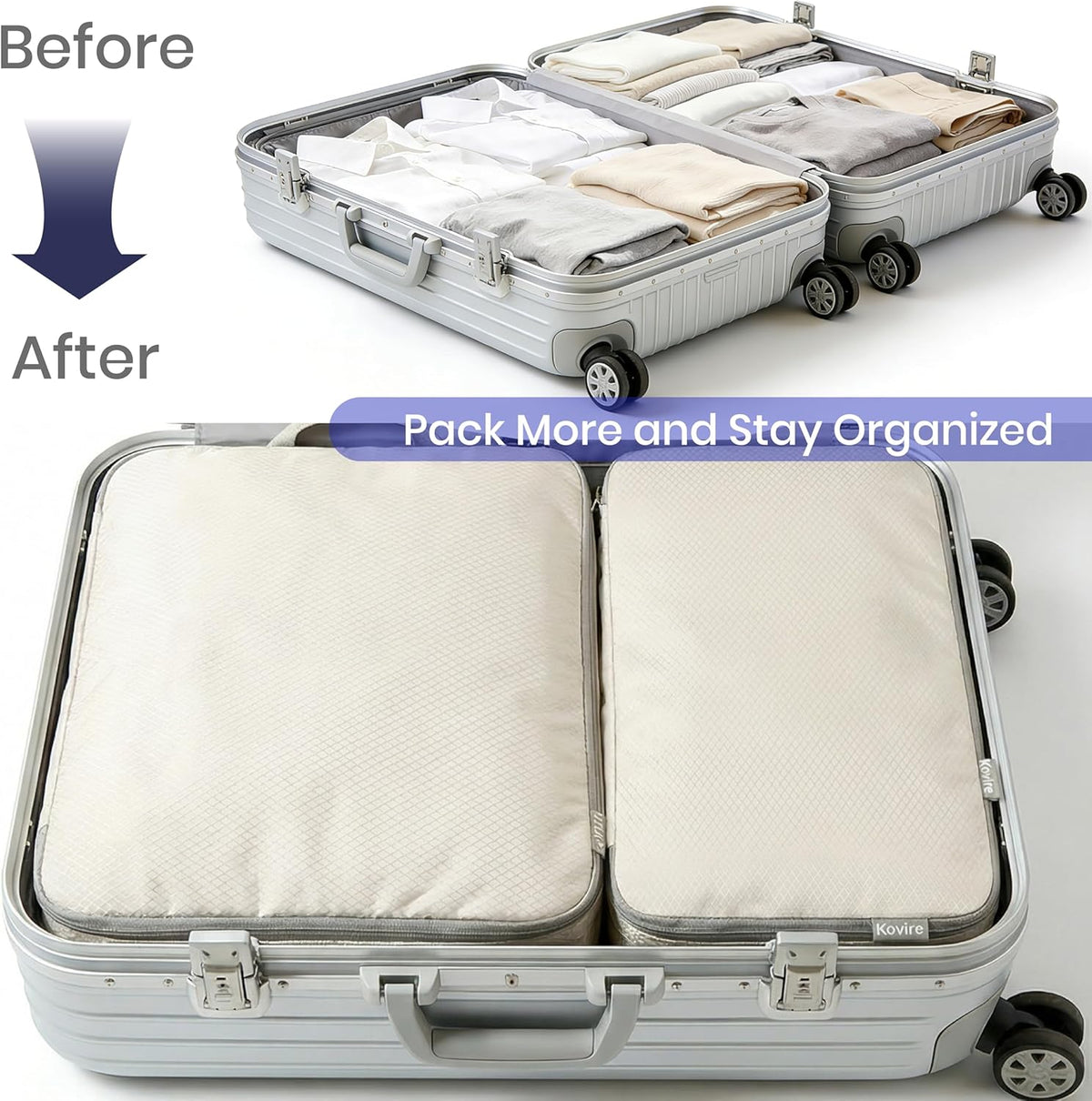 6 Set Compression Packing Cubes for Travel Expandable Packing Organizer Bag | Water-Resistant Suitcase Bags with Shoe Bag, Ultralight Storage Travel Bags for Carry-on Luggage, S M L XL Sizes, Blue