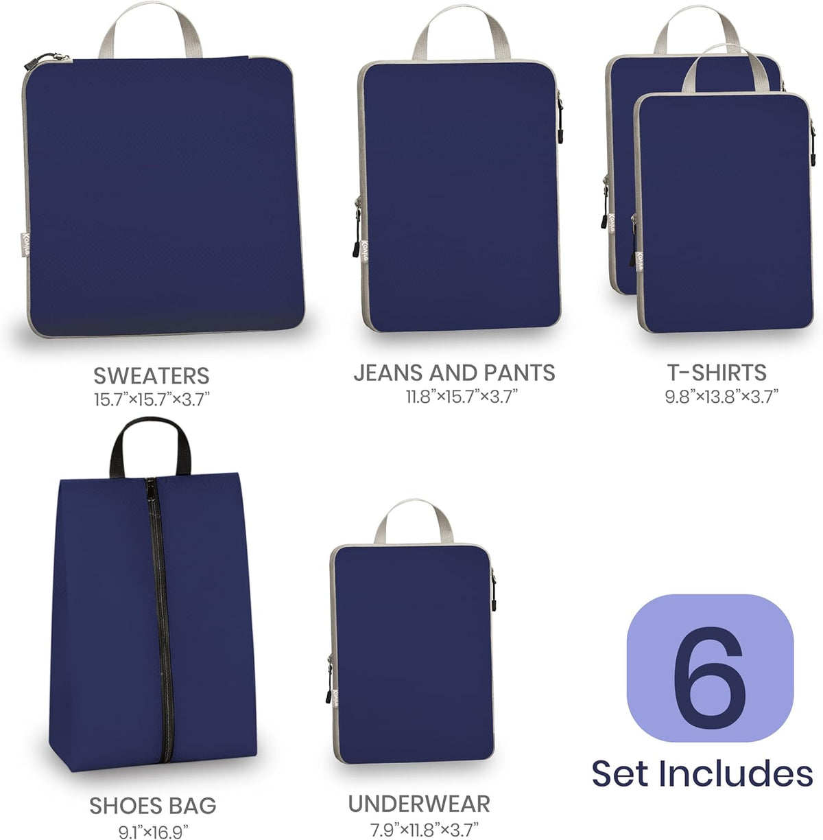 6 Set Compression Packing Cubes for Travel Expandable Packing Organizer Bag | Water-Resistant Suitcase Bags with Shoe Bag, Ultralight Storage Travel Bags for Carry-on Luggage, S M L XL Sizes, Blue