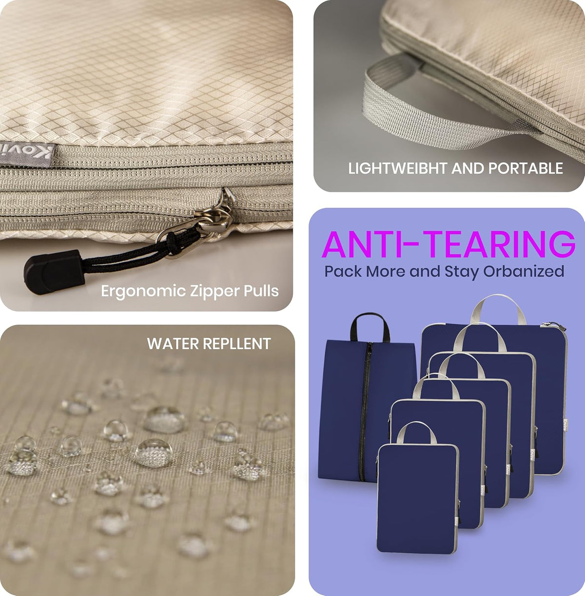 6 Set Compression Packing Cubes for Travel Expandable Packing Organizer Bag | Water-Resistant Suitcase Bags with Shoe Bag, Ultralight Storage Travel Bags for Carry-on Luggage, S M L XL Sizes, Blue