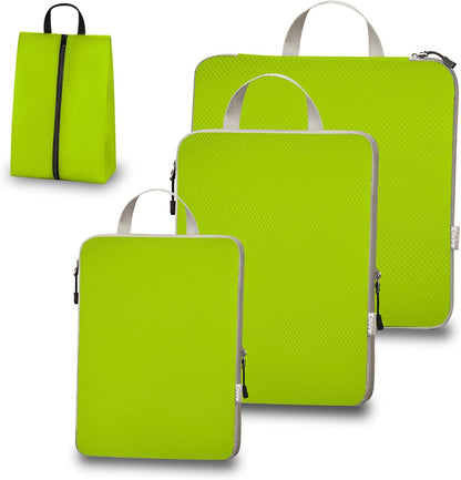 6 Set Compression Packing Cubes for Travel Expandable Packing Organizer Bag | Water-Resistant Suitcase Bags with Shoe Bag, Ultralight Storage Travel Bags for Carry-on Luggage, S M L XL Sizes, Blue