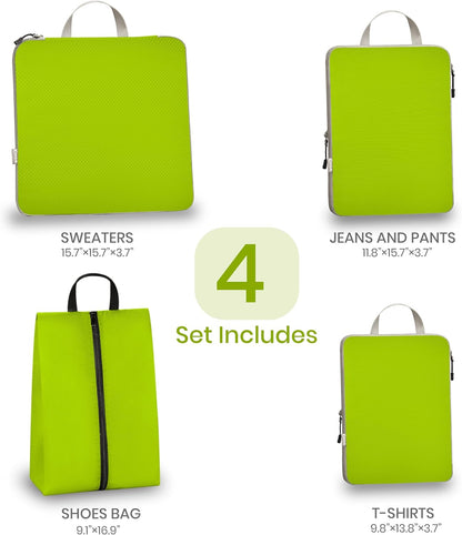 6 Set Compression Packing Cubes for Travel Expandable Packing Organizer Bag | Water-Resistant Suitcase Bags with Shoe Bag, Ultralight Storage Travel Bags for Carry-on Luggage, S M L XL Sizes, Blue