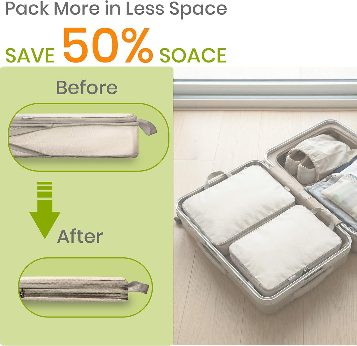 6 Set Compression Packing Cubes for Travel Expandable Packing Organizer Bag | Water-Resistant Suitcase Bags with Shoe Bag, Ultralight Storage Travel Bags for Carry-on Luggage, S M L XL Sizes, Blue