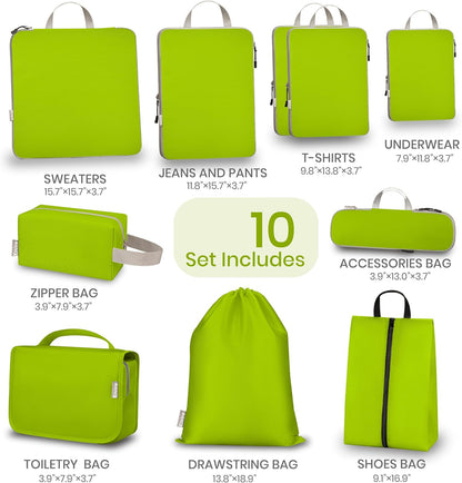 6 Set Compression Packing Cubes for Travel Expandable Packing Organizer Bag | Water-Resistant Suitcase Bags with Shoe Bag, Ultralight Storage Travel Bags for Carry-on Luggage, S M L XL Sizes, Blue