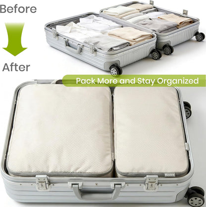 6 Set Compression Packing Cubes for Travel Expandable Packing Organizer Bag | Water-Resistant Suitcase Bags with Shoe Bag, Ultralight Storage Travel Bags for Carry-on Luggage, S M L XL Sizes, Blue