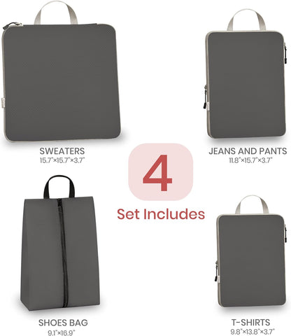 6 Set Compression Packing Cubes for Travel Expandable Packing Organizer Bag | Water-Resistant Suitcase Bags with Shoe Bag, Ultralight Storage Travel Bags for Carry-on Luggage, S M L XL Sizes, Blue